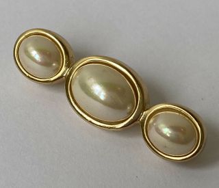 Vintage Christian Dior Signed Gold Tone & Faux Pearl Brooch