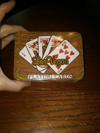 Vtg Las Vegas Casino 2 Decks Of Playing Cards In Tin Box Hong Kong.