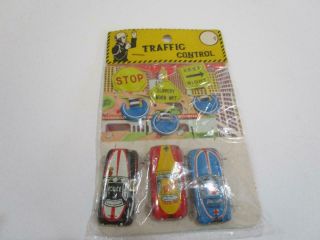 Vintage Japan Tin Litho Mini Flat Friction Car Traffic Control Pack Of 3