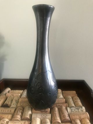 Small Handmade Black Clay Barro Negro Pottery Vase From Oaxaca Mexico