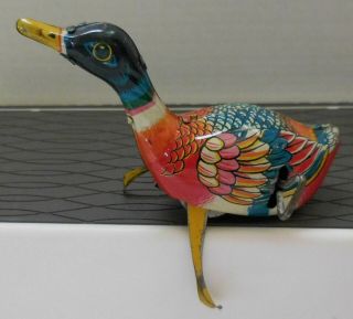 Vintage Tin Wind - Up Alps Toy Duck Made In Japan Metal Litho Robot Bird
