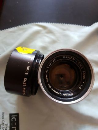 Item No.  21 Vintage Canon Camera Lens 50mm F:1.  8 Japan With Extension