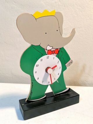 Vintage 1989 Babar Elephant Wooden Shelf Clock France 7 "