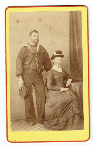 Victorian Cdv Photo Military Naval Rating Sailor & Lady Rye Photographer