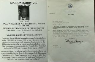1960s Black Civil Rights Activist Mayor Washington Dc Marion Barry Letter Signed