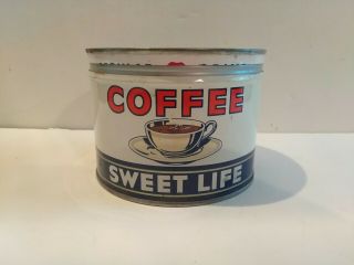 Vintage Keywind Coffee Tin Can Sweet Life 1lb