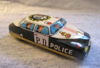 Vintage 1950 ' s - 60 ' s Friction Tin Litho Police Car 610 T N NOMURA toys Japan NOS 2