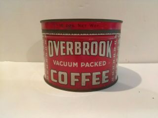 Rare Vintage Keywind Coffee Tin Can Overbrook Vacuum Packed
