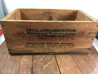 Vintage Winchester Small Arms Ammunition 22 Magnum Wooden Ammo Box Crate