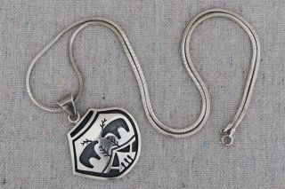 Vintage Signed Hopi Sterling Silver Overlay Necklace Pendant Elks Deer Moose 2”