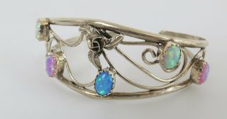 Pink Red Blue Synthetic Opal Vtg Sterling Silver Native American Cuff Bracelet