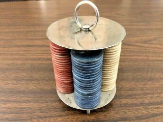 Vintage Apex Metal Chip Holder,  Clay Gaming Gambling Poker Chips Red White Blue