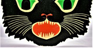 VINTAGE 1930 ' s Beistle HALLOWEEN Embossed CAT FACE Die - Cut Party Decoration 3