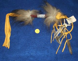 12 " Coup Stick W/ 3 " Medicine Wheel & Bag Navajo Native American Made 17