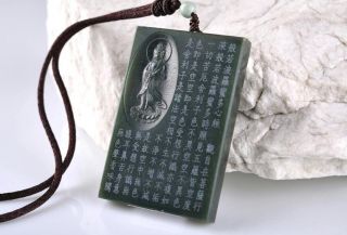 Hand Carved Natural Green Jade Zen Buddha Gift Good Luck Chinese Guanyin Pendant