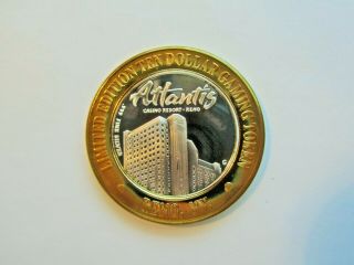 Atlantis Casino,  Reno,  Nv - Obsolete Casino $10.  00 Silver Strike