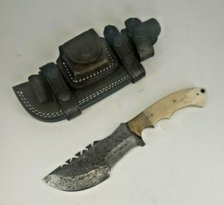Ottoza Custom Handmade Damascus Tracker Knife With Bone Handle - Survival Knife