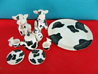 Ten 10 Piece (includes lids) Black & White Cow Children ' s Childs Toy Tea Set 2