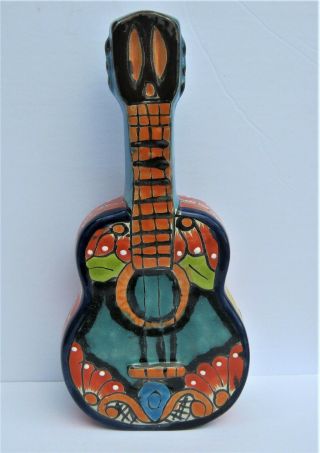 Mexican Talavera Pottery Guitar Sculpture Animal Figure 13 " Long