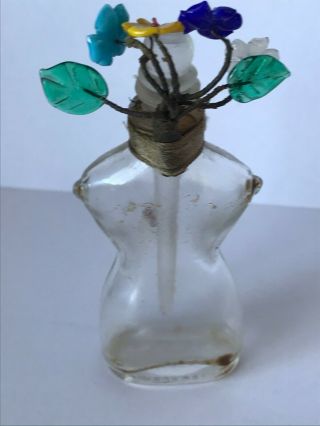 Vintage ' SHOCKING ' Perfume Bottle By SCHIAPARELLI - Female Form - Glass Flowers 3