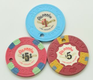 Set Of 3 Aladdin $1 - $5 Casino Chips Las Vegas Nevada House/nevada Molds