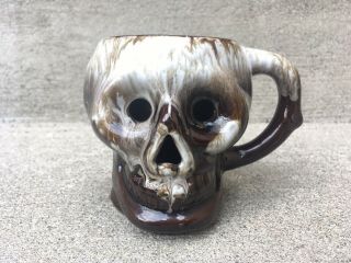 Vintage Mid Century Redware Tiki Skull Mug Omc Japan Skeleton Pirate Halloween