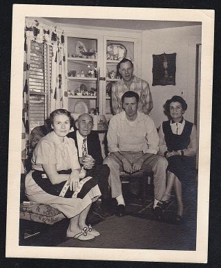 Vintage Antique Photograph Group Of People Sitting In Retro Room - Woman W/apron