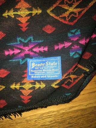 Vintage Pendleton Wool Blanket W/edge Fringe Southwestern Beaver State Textile