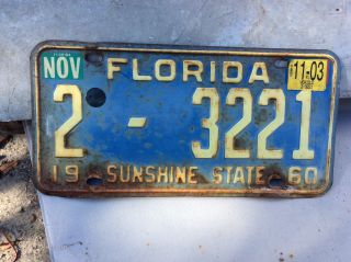 Vintage 1960 Florida Vehicle License Plate Car Sunshine State 1960 2 - 3221