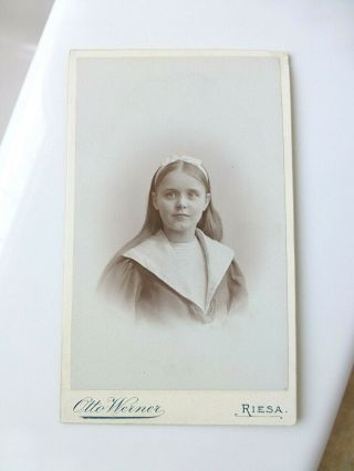 Antique Cdv Cabinet Photo Portrait Of Pretty Girl Hairband Sailor Shirt Collar