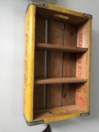 Vintage 1966 Coca Cola Coke Wood Yellow Soda Pop Crate Carrier Display Shelf