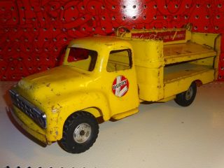 Vintage Buddy L Yellow Coca Cola Delivery Truck Pressed Steel 15 " Long Soda Pop