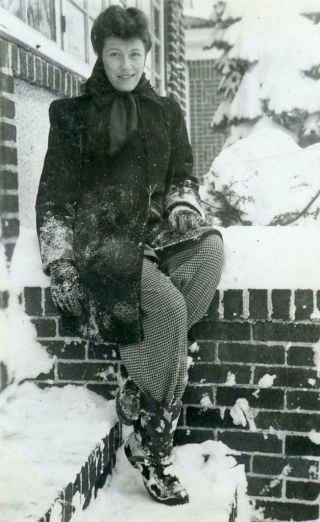 Kj131 Vtg Photo Woman In The Snow,  After Snow Play C 1940 
