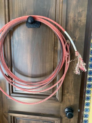 Vintage Old " Retired " Pink Red Cowboy Lariat Lasso Rope Western Wall Decor
