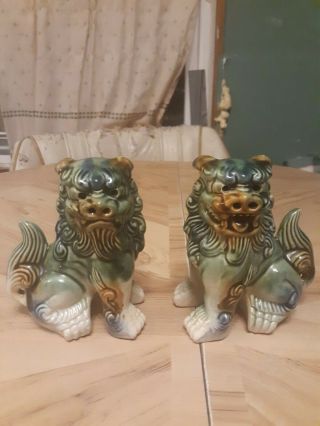 Vintage Chinese Asian Ceramic Foo Dogs Fu Lions 6”