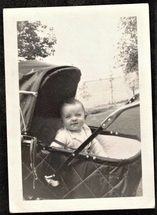 Vintage Antique Photograph Adorable Baby Sitting In Carriage