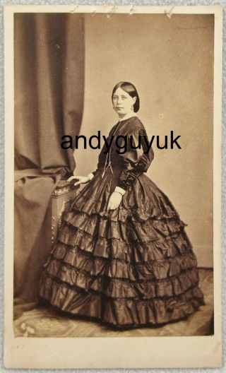 Cdv Lady Tiered Hooped Dress Eastham Manchester Antique Victorian Photo