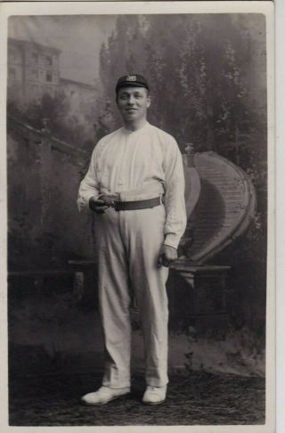 Old Photo Man Cricket Bowler Ball Cap Wicket Studio Shipley Yorkshire F2