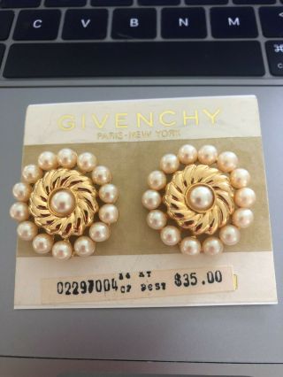 Vintage Givenchy Faux Pearl Signed Earrings Old Stock El1 - 40