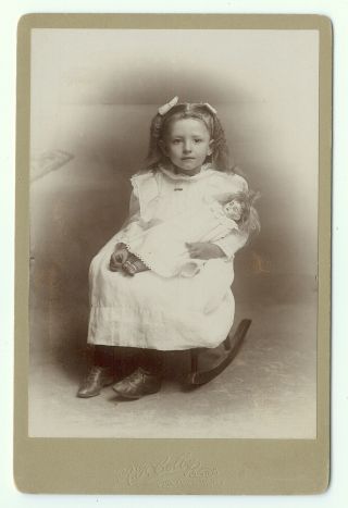 Stunning Cabinet Card Of An Adorable Girl With Her Favorite Doll From Wisconsin