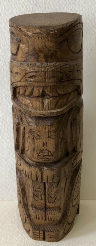 Vintage Signed Wood Hand Carved Northwest Coast Native Art Totem Pole Enderby Bc
