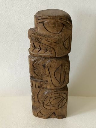 Vintage Signed Wood Hand Carved Northwest Coast Native Art Totem Pole Enderby BC 2