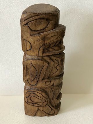 Vintage Signed Wood Hand Carved Northwest Coast Native Art Totem Pole Enderby BC 3