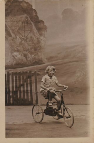 Old Photo Children Girl Riding Tricycle Cycling Charles Howell Blackpool Th586