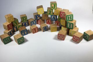 Vintage Wooden Alphabet Blocks 37 Wood Blocks Letters/ Numbers