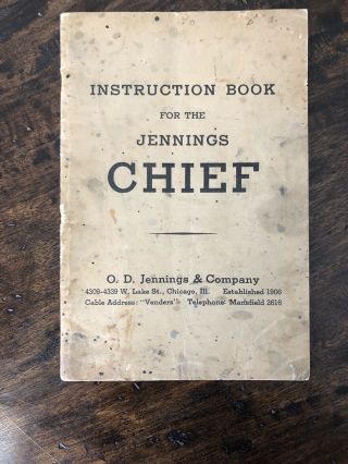 Vintage O.  D.  Jennings 4 Star Chief Slot Machine Instruction Book
