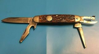 Vintage 1924 - 1933 Remington Umc Scout Knife Jigged Bone Be Prepared Shield