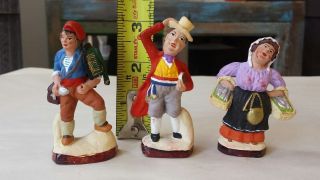 3 Hand Made Painted Terra Cotta (clay) Figures France Jacques Flore
