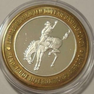 Reno/tahoe Air Silver Strike Rodeo Cowboy Bronco Rider 1995 (dated On Silver)
