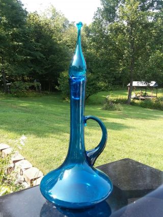 Vintage Genie Bottle Cobalt Blue Hand Blown Glass Mcm/retro/17 " Tall/italian?